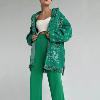 Kardigan Oversized 2021 jesienno-zimowy dla kobiet - modny, luźny sweter z frędzlami i szarfami