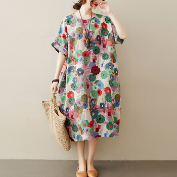 Kwiatowa bawełniana pościel - sukienka w stylu vintage, lato 2021, damskie, O-Neck, prosta, wysokiej jakości