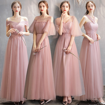 Elegancka różowa sukienka dla druhny na wesele - pół rękawa, niedopasowana
