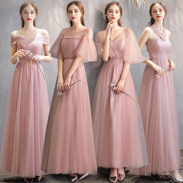 Elegancka różowa sukienka dla druhny na wesele - pół rękawa, niedopasowana - tanie ubrania i akcesoria