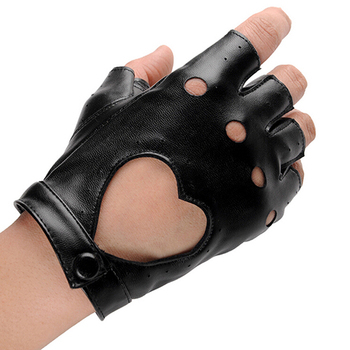 Eleganckie czarne damskie półpokrowe rękawiczki z PU skóry bez palców