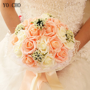 Bukiet ślubny dla druhny - sztuczny różowy kwiat perłowy ze ślubną dekoracją