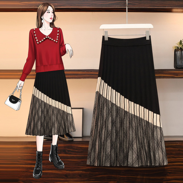 Elegancka damska spódnica w patchworkowe wzory - Nowość jesień/zima - tanie ubrania i akcesoria