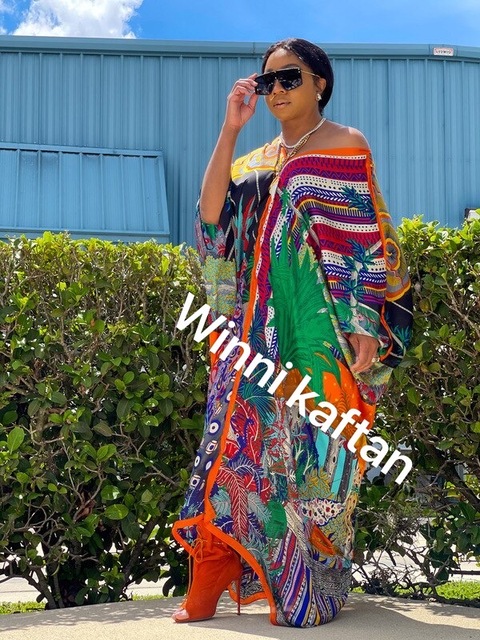 Afrykańska Abaya Maxi sukienka z 2021 r. z modnym dekoltem w serek i kwiatowym motywem jedwabnym dla pań - tanie ubrania i akcesoria