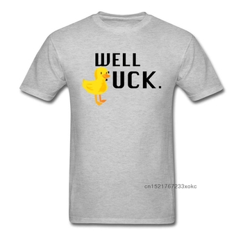 Koszulka męska z nadrukiem Well Duck Letter, 2018, krótki rękaw, szary, wysokiej jakości bawełna, zabawny motyw kreskówkowy