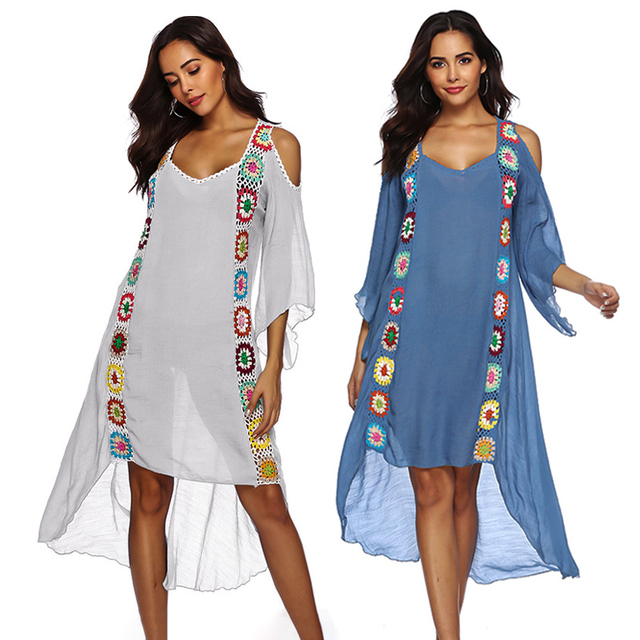 Sukienka plażowa dla kobiet - Cover-Up stylizowany na szydełkowe stroje kąpielowe, długi kostium pływacki Cape 2021, tunika sukienki - tanie ubrania i akcesoria