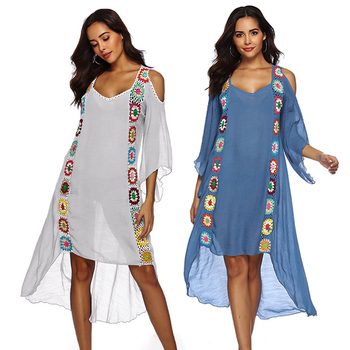 Sukienka plażowa dla kobiet - Cover-Up stylizowany na szydełkowe stroje kąpielowe, długi kostium pływacki Cape 2021, tunika sukienki