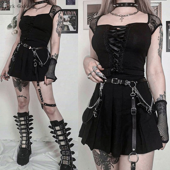 Koszulka damskie Goth Gothic Sexy - czarna, koronkowa, punkowa, vintage 2021