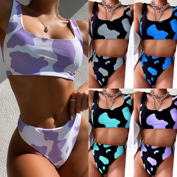 Nowy komplet bikini Cikini 2020 damski - wzorzysty, średnia talia, push-up, brazylijski strój kąpielowy plażowy