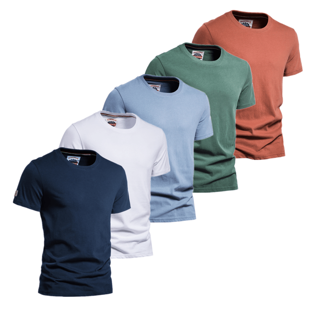 Klasyczne T-shirty męskie AIOPESON: 100% bawełna, wysoka jakość, 5 sztuk solidnych kolorów, okrągły dekolt - tanie ubrania i akcesoria