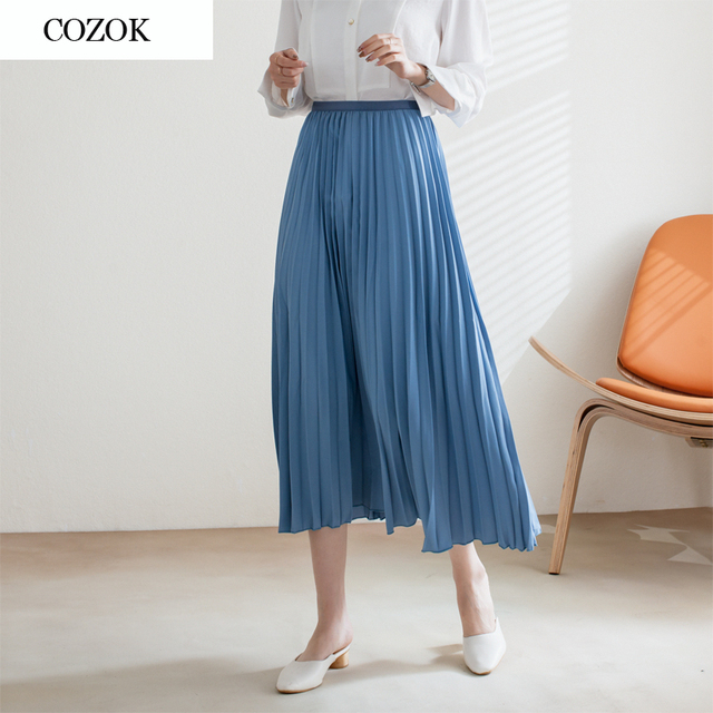 Elegancka damska spódnica plisowana z szyfonu, różowa, długa, wysoka talia - tanie ubrania i akcesoria