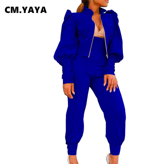 Klasyczny zestaw kobiety: bluza latarnia z długimi rękawami i spodnie dresowe CM.YAYA Streetwear kolorowy (2 sztuki) - tanie ubrania i akcesoria