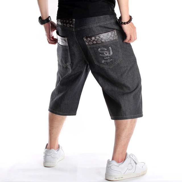 Dżinsy męskie Lato Plus czarne spodnie Capri z szerokimi nogawkami rozmiar 30-46 dla miłośników Hip-Hop i deskorolki - tanie ubrania i akcesoria