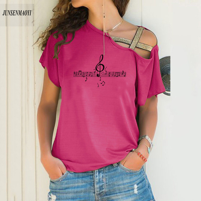 Koszulka damska z krótkim rękawem w nowoczesnym stylu muzycznym - rozmiar 5XL - tanie ubrania i akcesoria