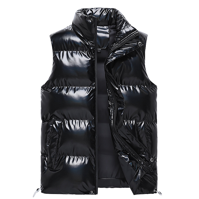 Kamizelka męska zimowa błyszcząca bezrękawnik biało-czarna 5XL - tanie ubrania i akcesoria