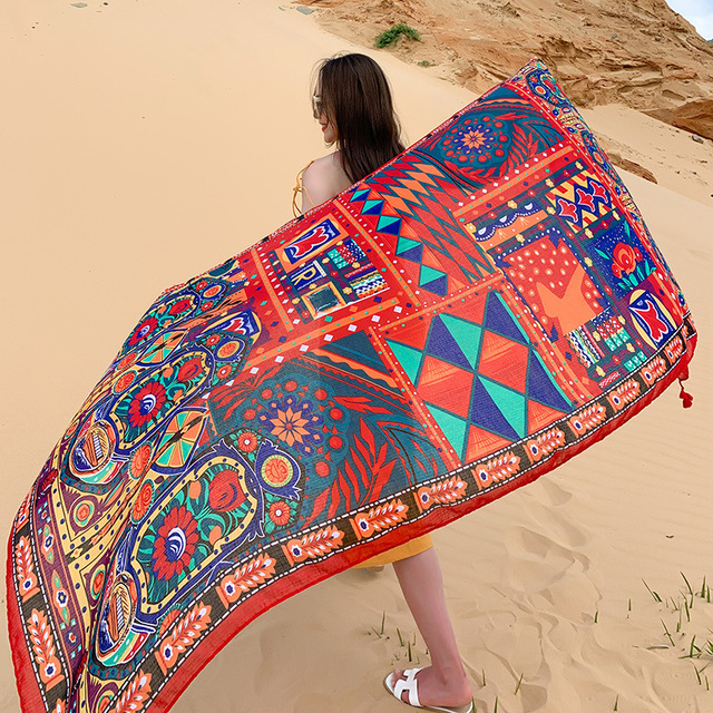 Duża plażowa sukienka damskiego okrycia plażowego w imitacji jedwabiu 90x180cm - tanie ubrania i akcesoria