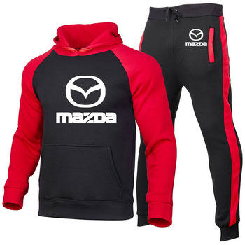 Męski zestaw sportowy z nadrukiem logo samochodu Mazda - koszulka sportowa i spodnie dresowe 2021