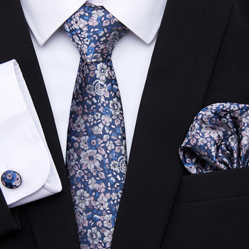 Męski krawat jedwabny z tkaniny tureckiej w kwiaty w zestawie z poszetką i spinkami do mankietów - wysoka jakość i różnorodność stylów