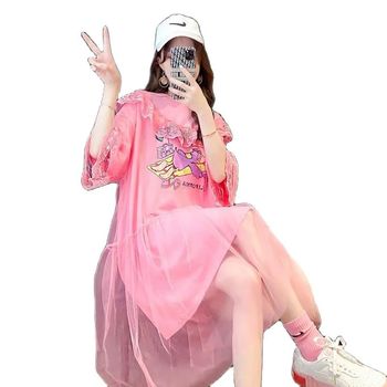 Nowa letnia sukienka studencka w modnym, koreańskim stylu - luźna, dla kobiet, w dużych rozmiarach, cienki T-Shirt, trendy fashion 2021