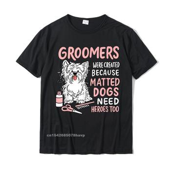 Koszulka męska Matted Dogs Need Heroes Too - zabawna, nadrukowana bawełniana koszulka z motywem psa dla fryzjera zwierząt