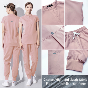 Wysokiej jakości różowa odzież medyczna dla weterynarza - wąski kombinezon mundurowy
