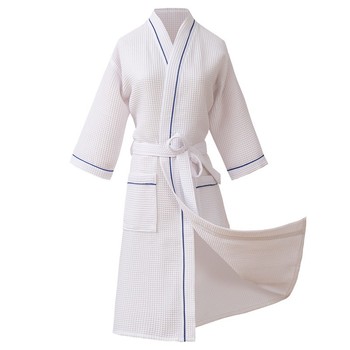 Szlafrok unisex z bawełny wafelkowej - wiosna/lato, miękki, japoński styl, dla miłośników hotelowych szlafroków