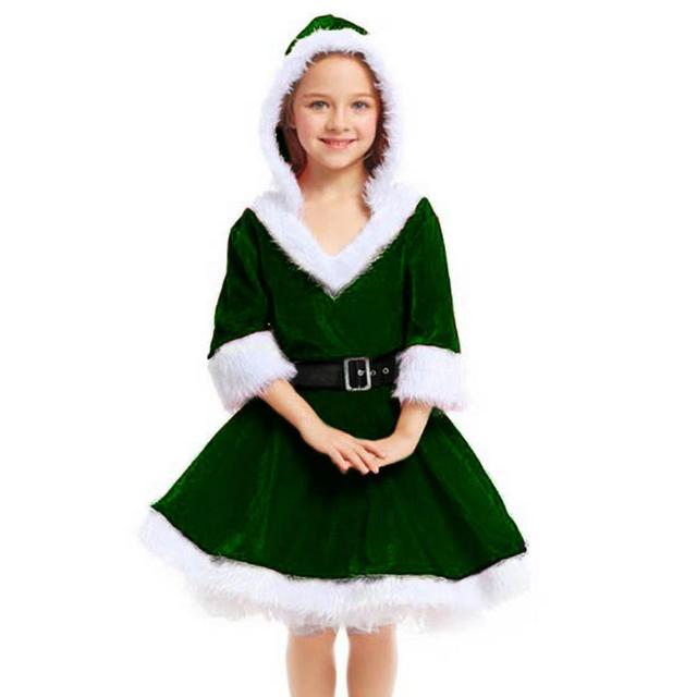 Sukienka świąteczna Pani Claus dla dziewczynek - czerwona i zielona, aksamitna z długim rękawem Santa i czarnym paskiem - idealna na świąteczne przyjęcie - tanie ubrania i akcesoria