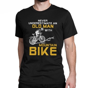 Męska koszulka rowerowa MTB bawełniana z nadrukiem staruszka na rowerze górskim