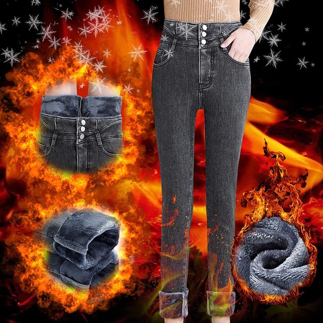 Nowe damskie jeansy Plus z wysokim stanem, jesienne i zimowe, szczupłe rurki – aksamitna, gruba wełna jagnięca - tanie ubrania i akcesoria
