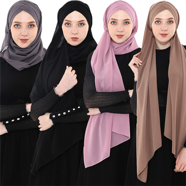 Moda 2019 dla kobiet - miękka, stała szyfonowa chusta muzułmańska natychmiastowego wykorzystania - łatwy w noszeniu hidżab, szalik na głowę w stylu islamskim - tanie ubrania i akcesoria