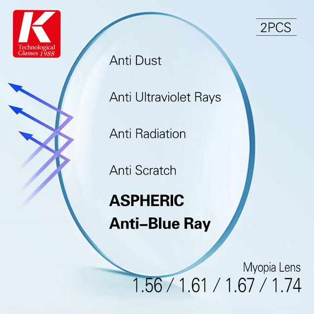 Soczewki korekcyjne optyczne asferyczne z indeksem 1.56/1.60/1.67/1.74 Anti Blue, krótkowzroczność, anty-UV, anty-radiacyjne - tanie ubrania i akcesoria