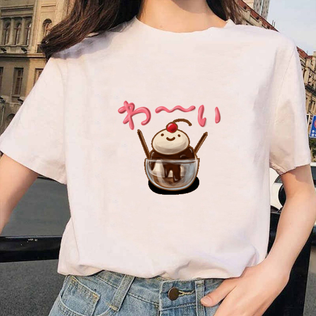 Nowa damskie koszulka krótki rękaw Harajuku japońskie T-shirt, letnia kolekcja 2020, biały T-shirt z motywem Kawaii ciasto - tanie ubrania i akcesoria