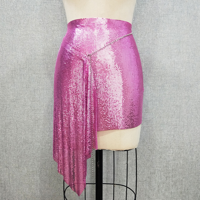 Seksowna asymetryczna spódnica metaliczna z cekinami - Bling Bling Clubwear - tanie ubrania i akcesoria