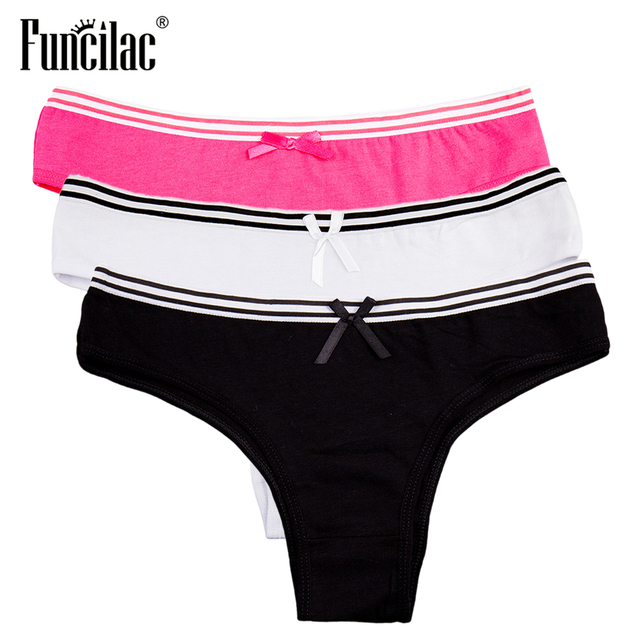 FUNCILAC - Sexy paski bawełniane majtki damskie Intimates 3 sztuki - tanie ubrania i akcesoria