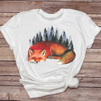 Damska koszulka z krótkim rękawem z nadrukiem lisa Fox w retro stylu koszula T-Shirt
