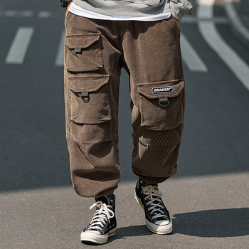 Męskie spodnie sztruksowe Cargo Men 2021 z polaru Street - ciepłe, obcisłe spodnie zimowe do biegania, Plus Size Wear