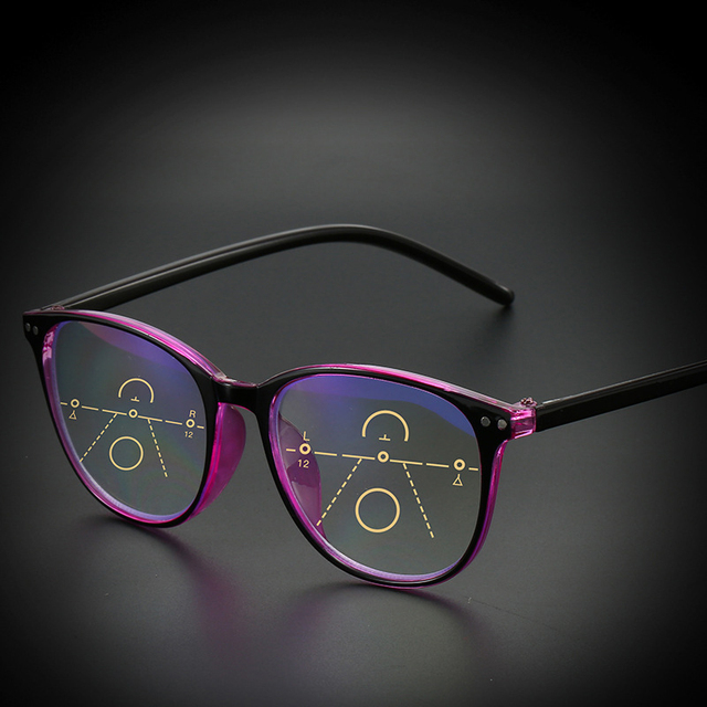 Okulary do czytania Iboode Retro Progressive Multifocal - duże oprawki, ochrona przed promieniowaniem niebieskim, soczewki dla kobiet, od +1.0 do +4.0 - tanie ubrania i akcesoria