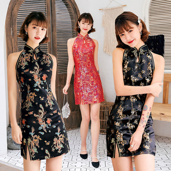 Ulepszona sukienka qipao z odsłoniętymi ramionami klub nocny styl chińskiej mody tradycyjnej