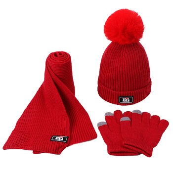 Zestaw trzyczęściowy dla dziewczynek - czapka Beanie, szalik i rękawiczki - Faux PomPon, dzianiny, zimowe, ciepłe, wełniane, szydełkowe czapki