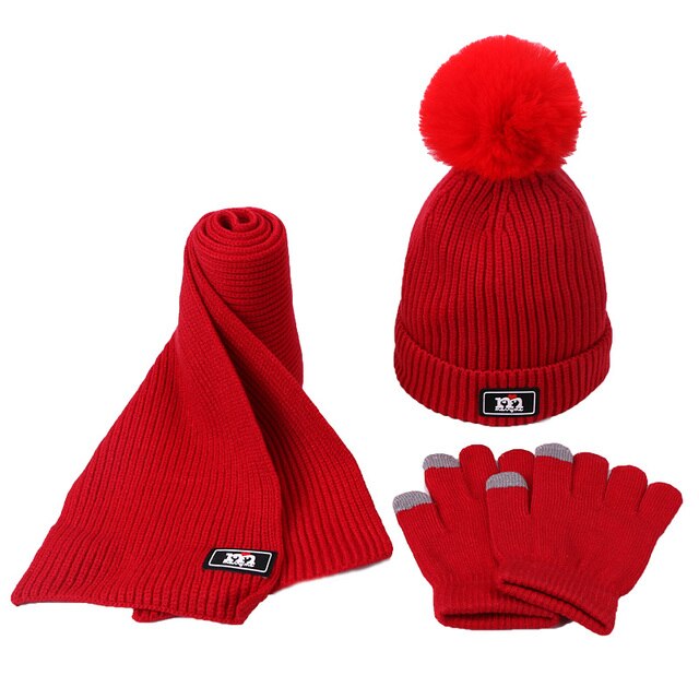 Zestaw trzyczęściowy dla dziewczynek - czapka Beanie, szalik i rękawiczki - Faux PomPon, dzianiny, zimowe, ciepłe, wełniane, szydełkowe czapki - tanie ubrania i akcesoria