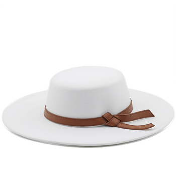 Kapelusz Panama dla kobiet - rondo prosty Derby, szerokość 9.5CM, stałe czuł kapelusz Fedoras z kokardą