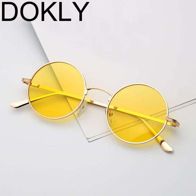Okulary przeciwsłoneczne DOKLY 2019 żółte, okrągłe, w stylu vintage, obiektyw żółty, prawdziwe UV400 dla kobiet - tanie ubrania i akcesoria