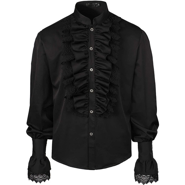 Męska koszula w stylu piracko-wampirycznym renesansowym ze steampunkowymi akcentami w gotyckim stylu, perfekcyjna na Halloween, średniowieczne kostiumy lub codzienną odzież, rozmiar XXL - tanie ubrania i akcesoria