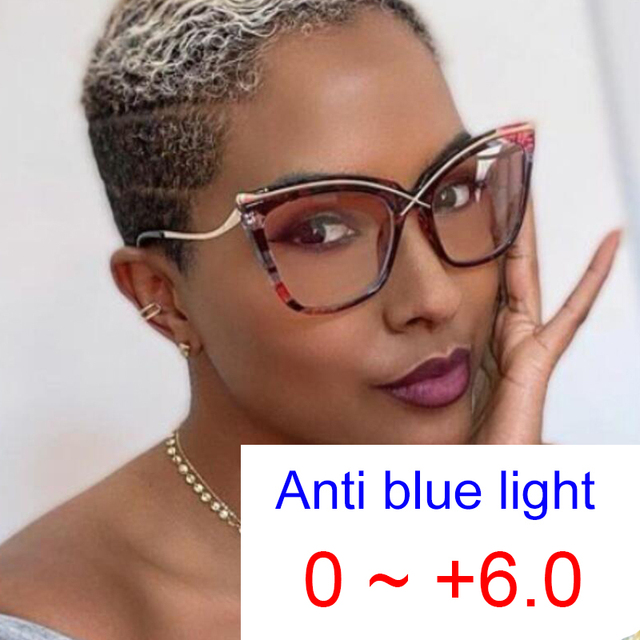 Jasne okulary korekcyjne do czytania dla kobiet - retro kwiatowe wzory, kocie okulary, ochrona przed niebieskim światłem (+0 do +6) - tanie ubrania i akcesoria
