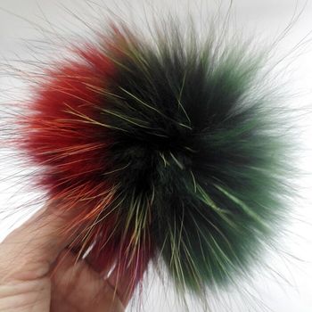 Czapka zimowa z prawdziwym futrem szopa Pom Pom - Rainbow, 15 cm piłka futrzana do pęku kluczy, akcesoria dzianinowe