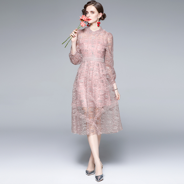 Luksusowa sukienka z haftem koronkowym ZUOMAN dla kobiet na festę, wysokiej jakości, w kolorze różowym - tanie ubrania i akcesoria