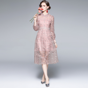 Luksusowa sukienka z haftem koronkowym ZUOMAN dla kobiet na festę, wysokiej jakości, w kolorze różowym