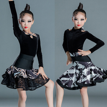Latin Dance Dress 2021 Black Velvet - sala balowa, praktyka, dzieci, kobiet, dziewczynki - taneczny kostium taneczny SL5493