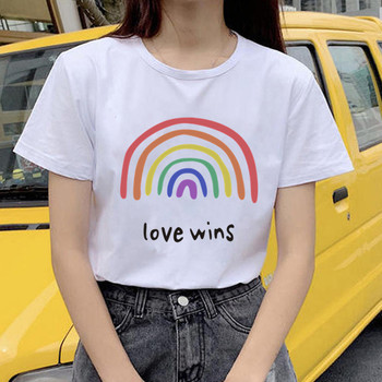 Koszulka damska LGBT Kawaii - miłość wygrywa! Miłość biseksualna, lesbijka, gej. T-shirt z tęczowym logo