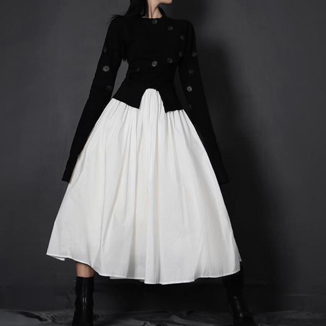 Spódnica damska Vintage francuski wiktoriański z plisowaniem i patchworkiem - tanie ubrania i akcesoria